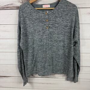 C + D + M Gray 1/4 Button Down Gray Basic Long Sleeve Size M Womens
